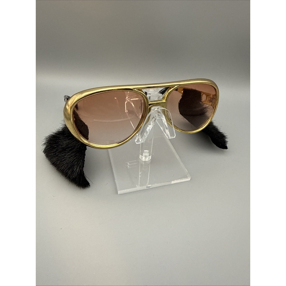 Elvis Presley Style Gold Sunglasses W/ Added Sideburns Halloween Costume retro